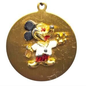 Vintage Disney Mickey Mouse 3-D Gold Pendant Necklace 60s